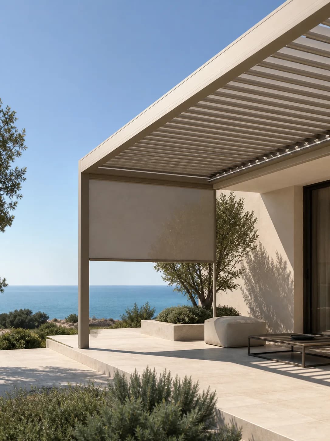 Architectural exterior shading on a sea-facing Costa del Sol terrace