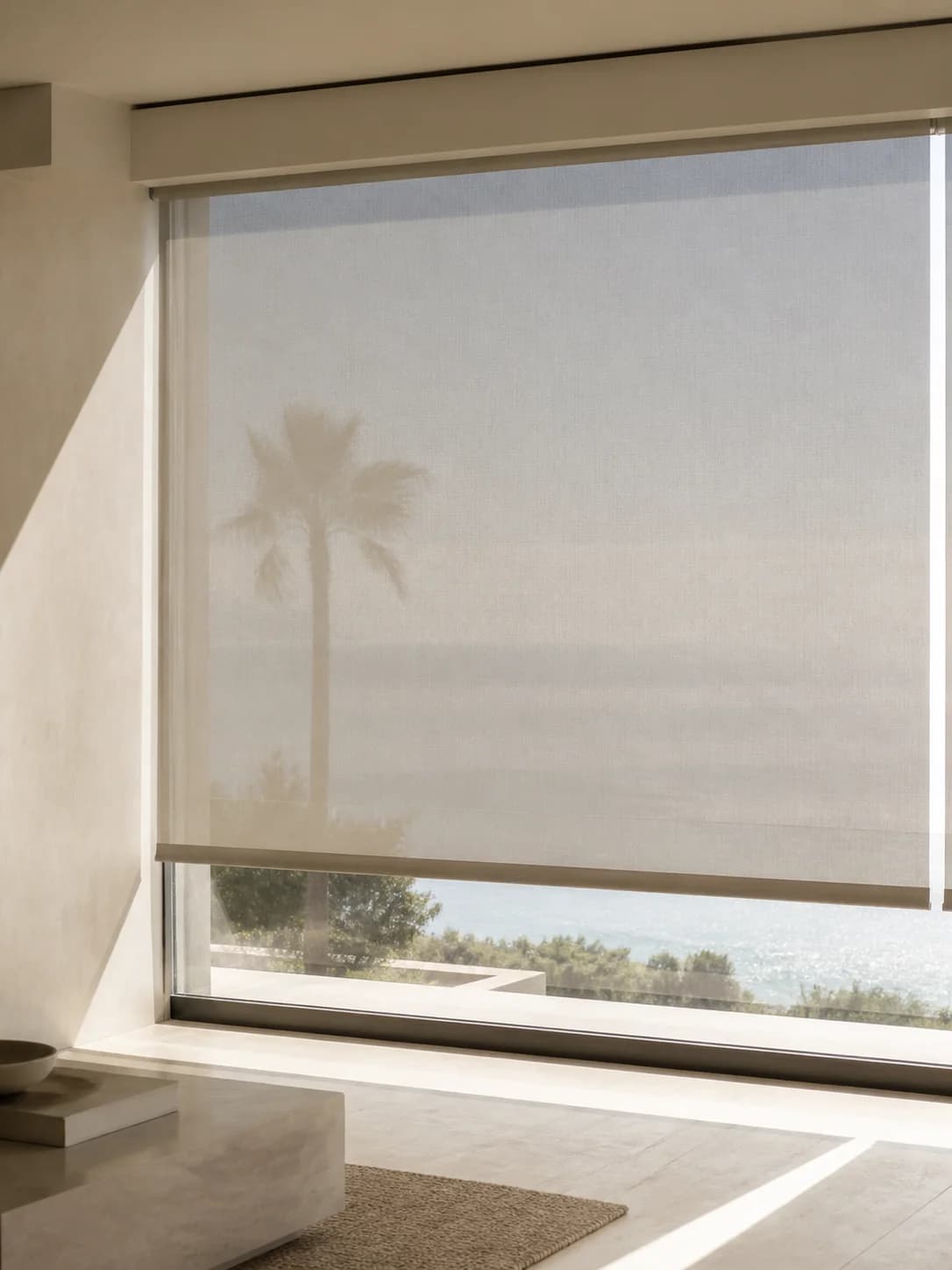Motorised interior solar screen filtering Mediterranean light